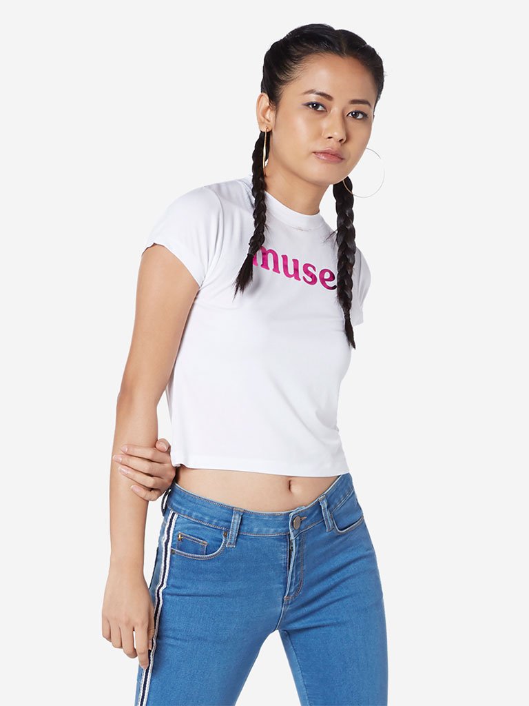 Nuon White Text Print Adora T-Shirt