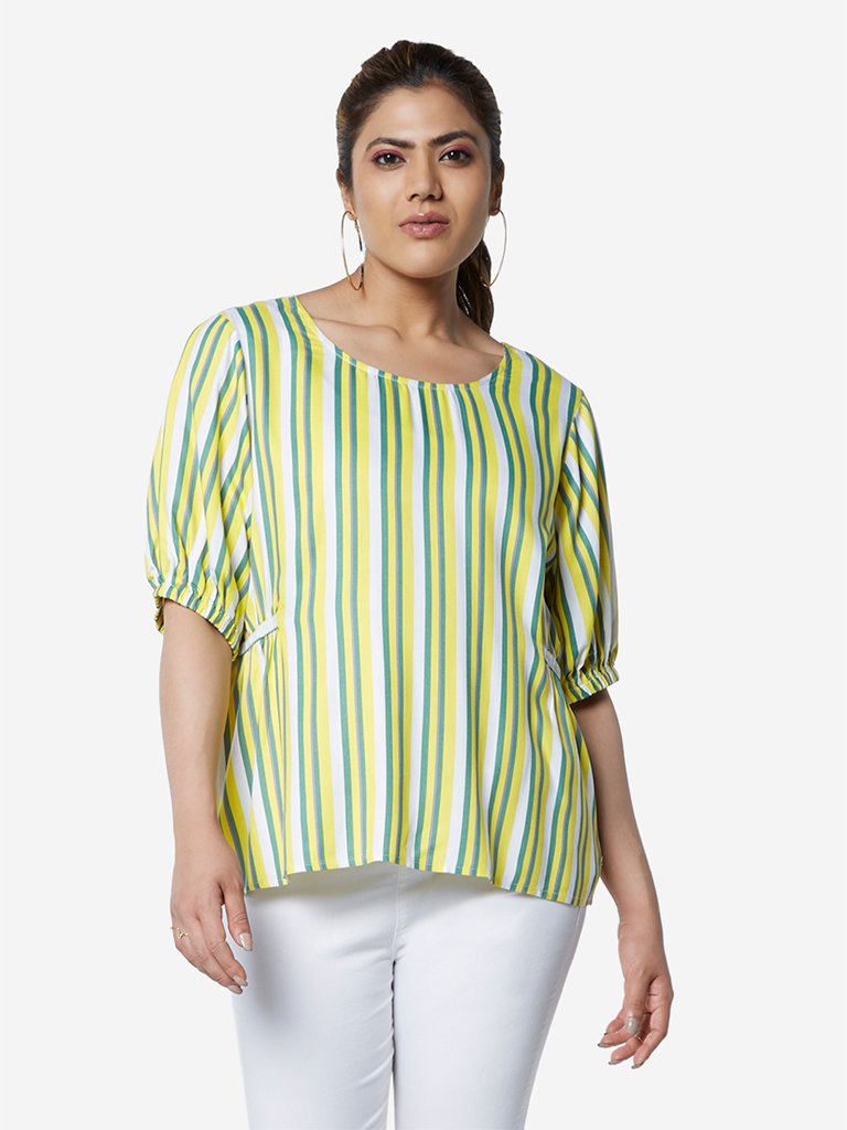 Sassy Soda Curve Yellow Stripe Printed Top