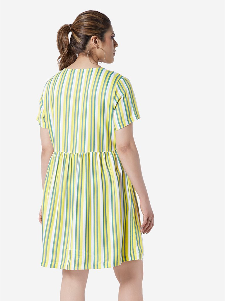 Sassy Soda Curve Yellow Stripe Printed Dress