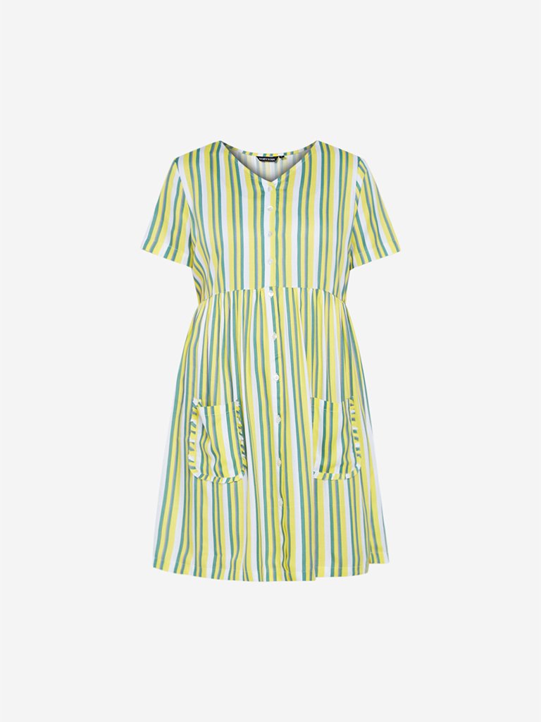 Sassy Soda Curve Yellow Stripe Printed Dress