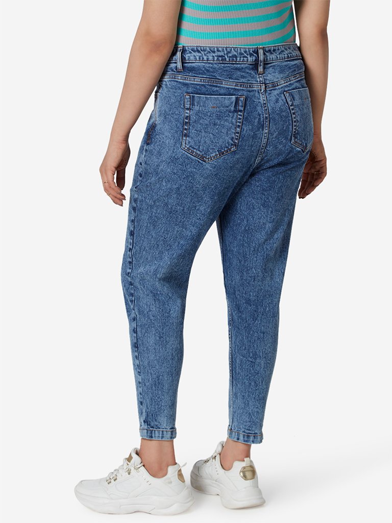 Sassy Soda Curve Blue Distressed Crop Jeans