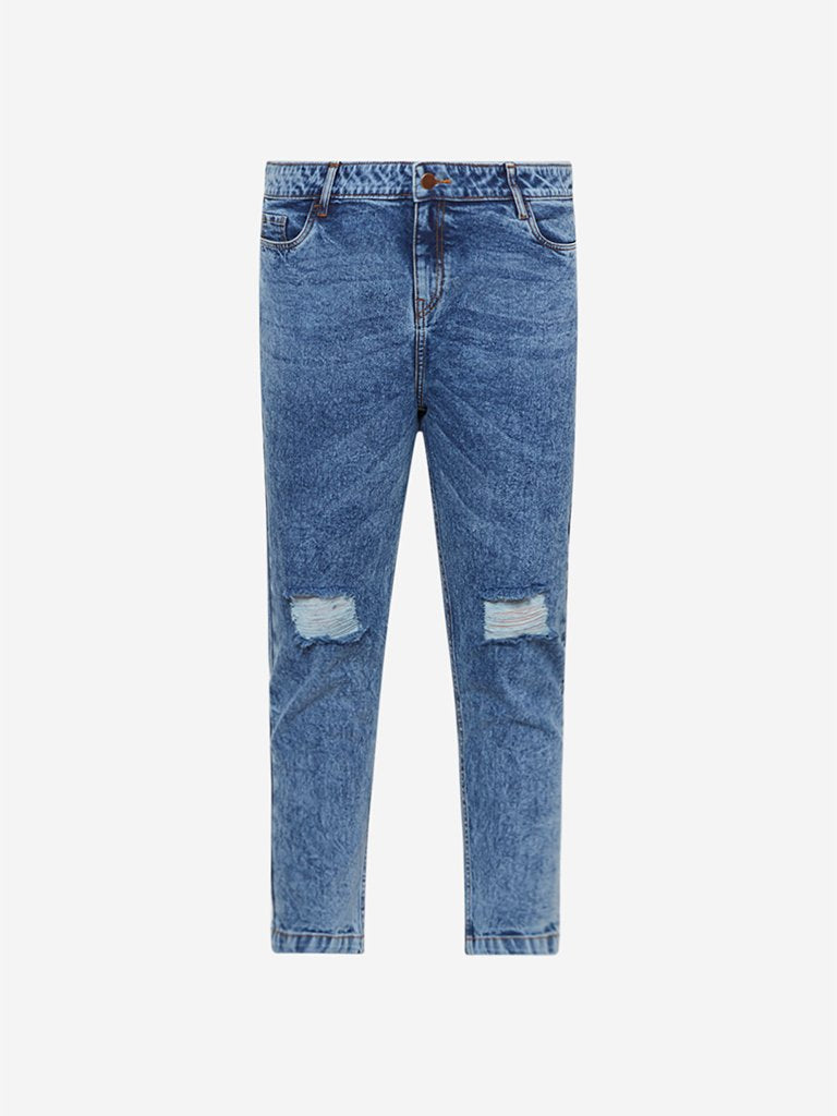 Sassy Soda Curve Blue Distressed Crop Jeans