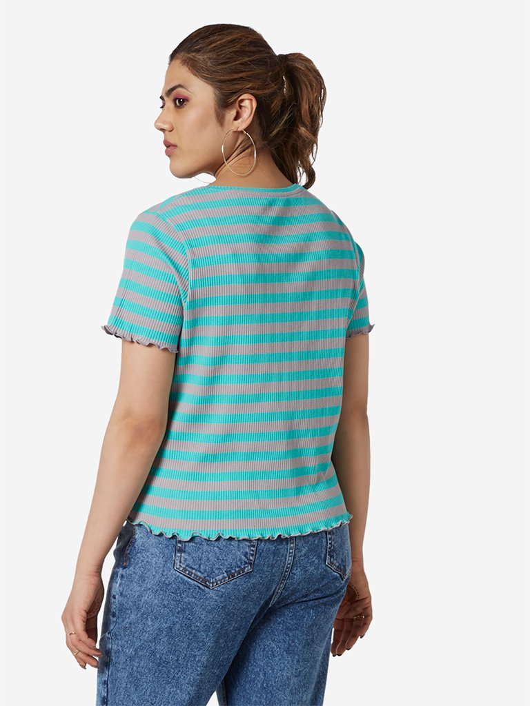 Sassy Soda Curve Teal Ribbed Letty T-Shirt