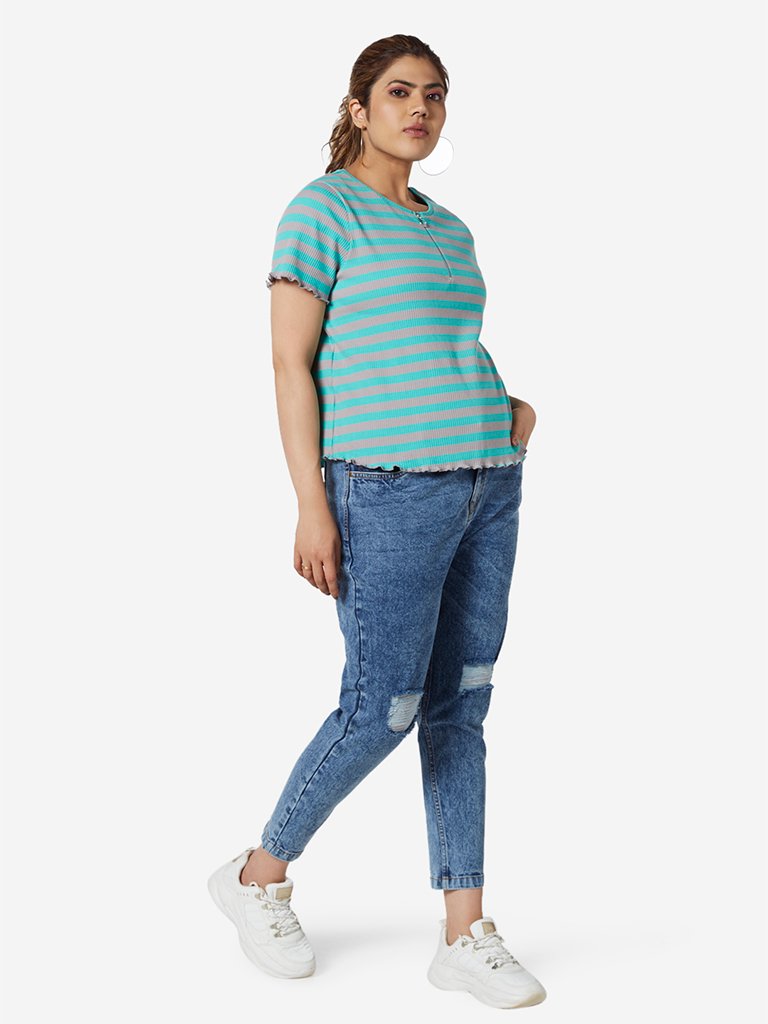Sassy Soda Curve Teal Ribbed Letty T-Shirt
