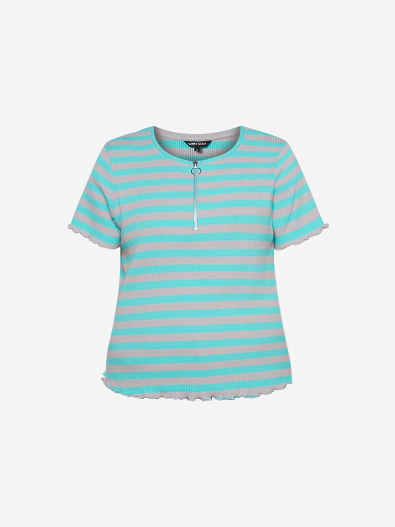 Sassy Soda Curve Teal Ribbed Letty T-Shirt