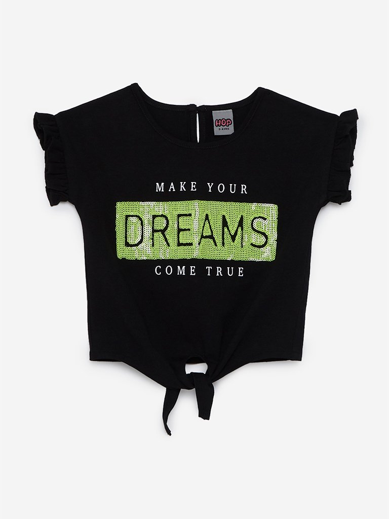 HOP Kids Black Typographic Print Kate Top