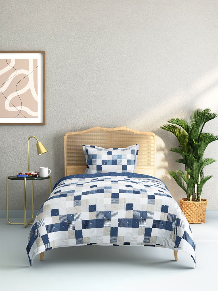 Westside Home Blue Single Quilted Bedcover With A Pillowcase