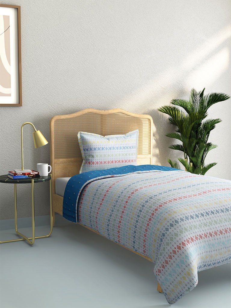Westside Home Multicolour Quilted Single Bedcover With One Pillowcase Set