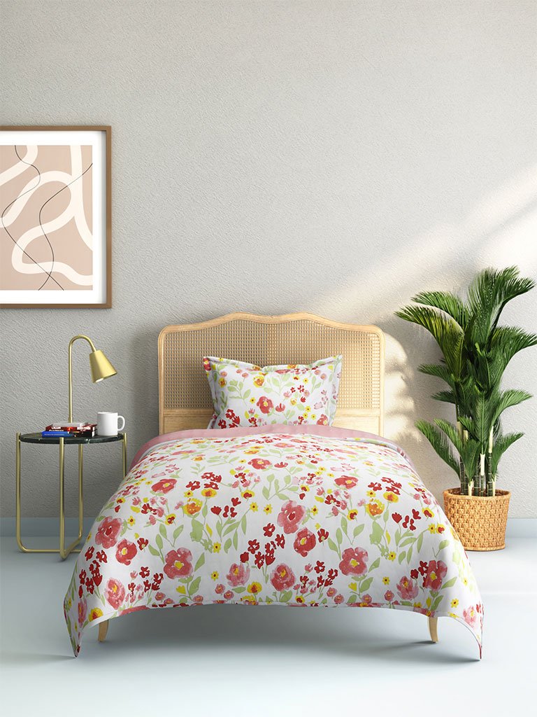 Westside Home Multicolour Quilted Floral Single Bedcover With One Pillowcase Set