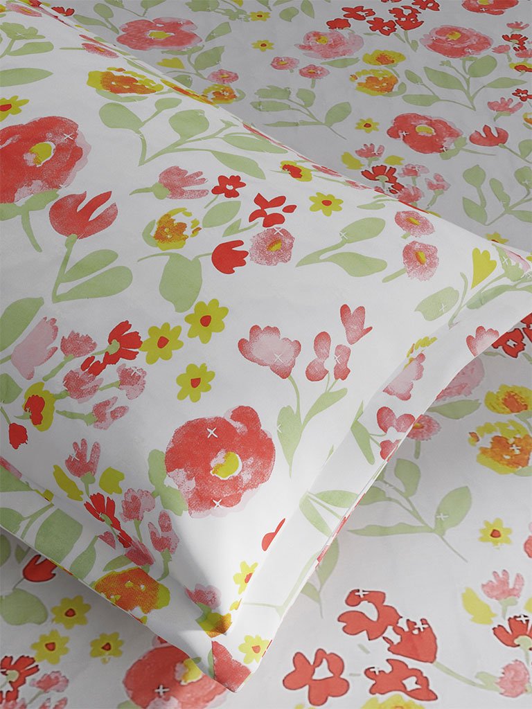 Westside Home Multicolour Quilted Floral Single Bedcover With One Pillowcase Set