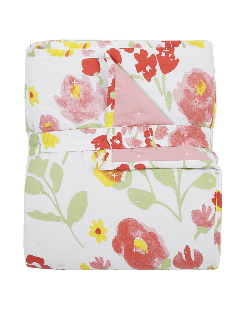 Westside Home Multicolour Quilted Floral Single Bedcover With One Pillowcase Set