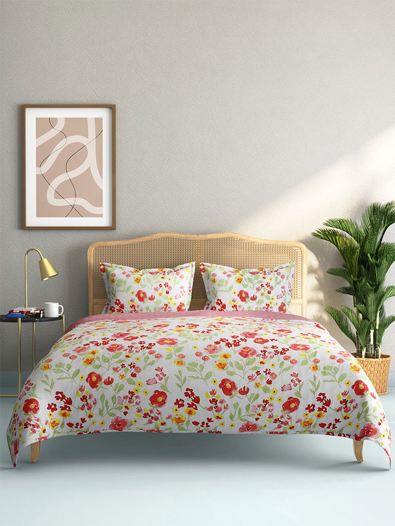 Westside Home Multicolour Quilted Floral Double Bedcover With Two Pillowcases Set