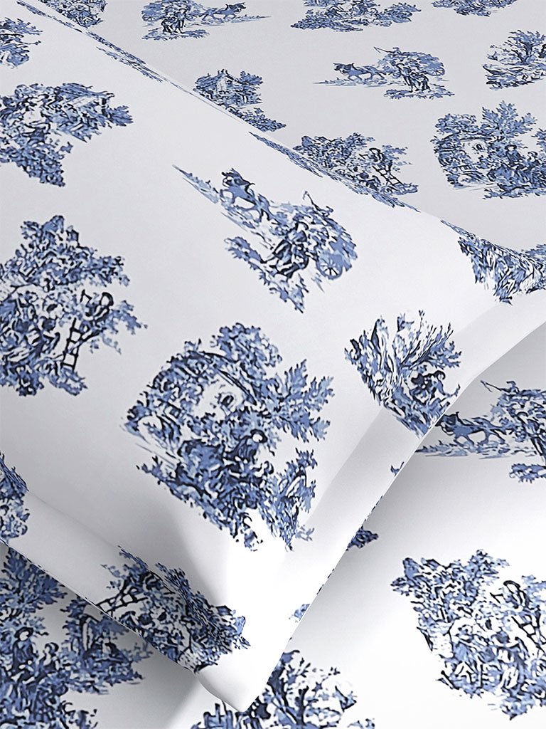 Westside Home Blue Floral 210 TC Sateen Double Bedsheet With Two Pillowcases Set