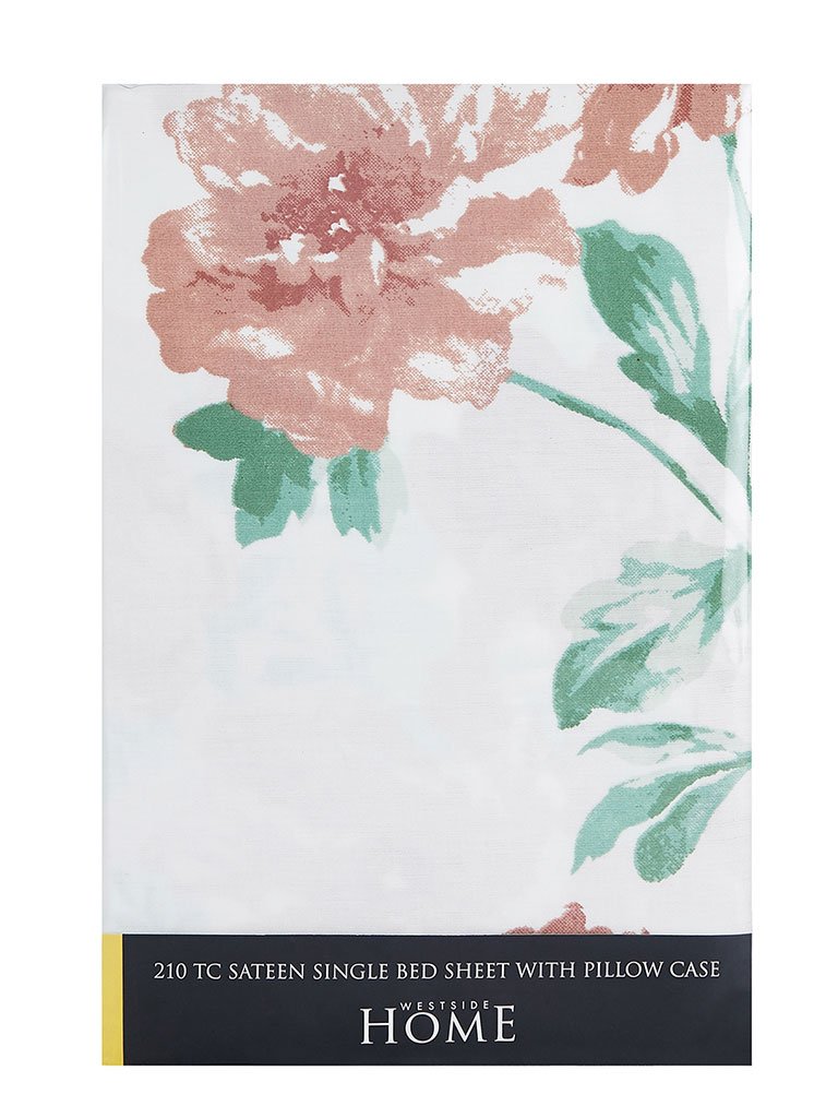 Westside Home Multicolour Floral 210 TC Sateen Single Bedsheet With One Pillowcase Set