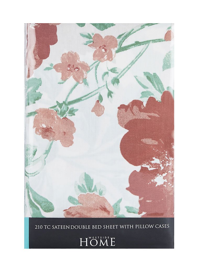 Westside Home Multicolour Floral 210 TC Sateen Double Bedsheet With Two Pillowcases Set