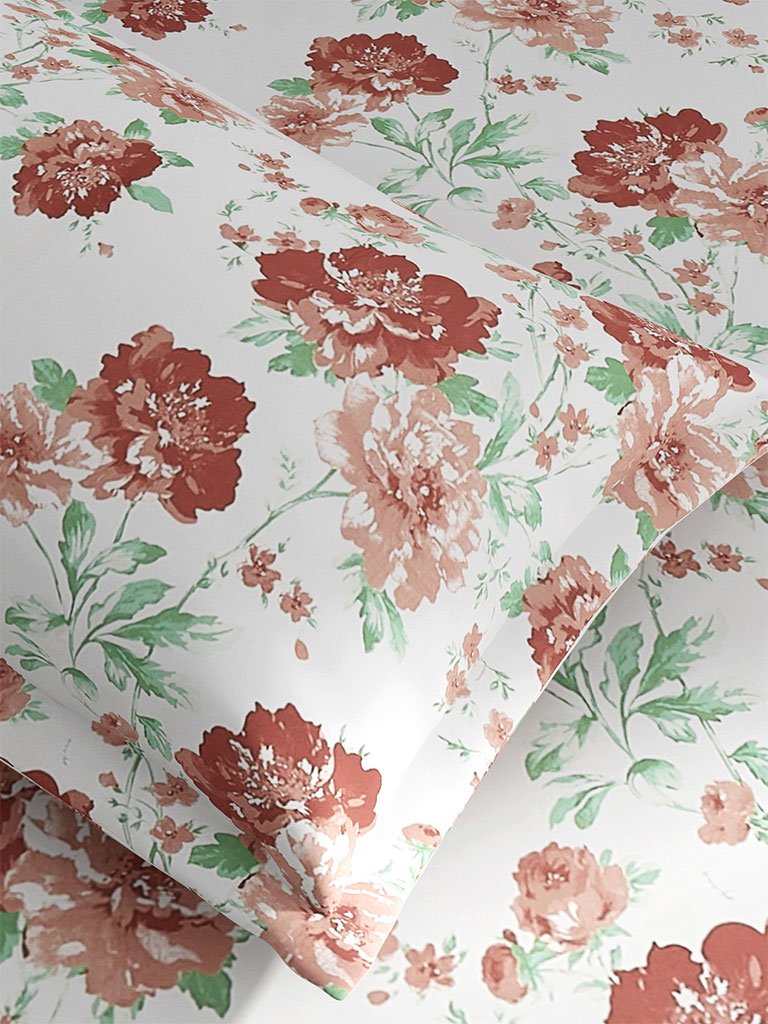 Westside Home Multicolour Floral 210 TC Sateen King Bedsheet With Two Pillowcases Set