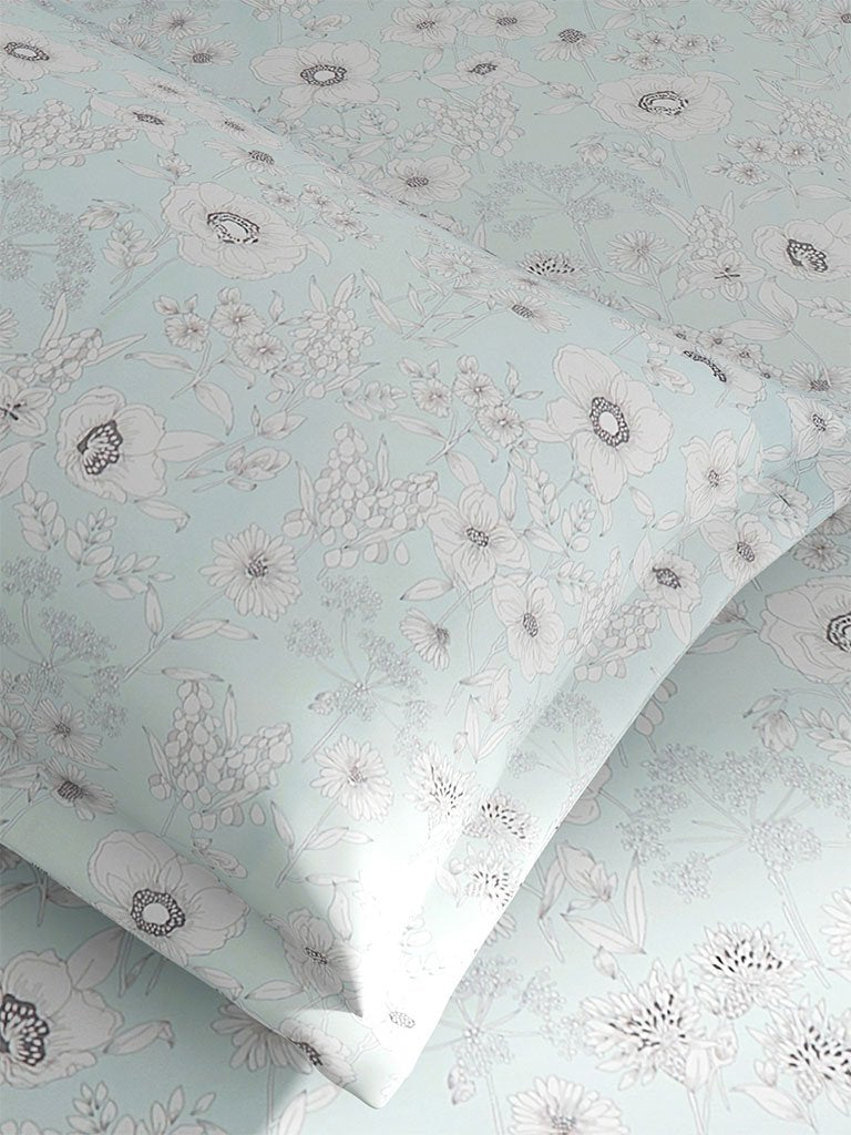 Westside Home Light Blue 210 TC Sateen Single Bedsheet With One Pillowcase Set