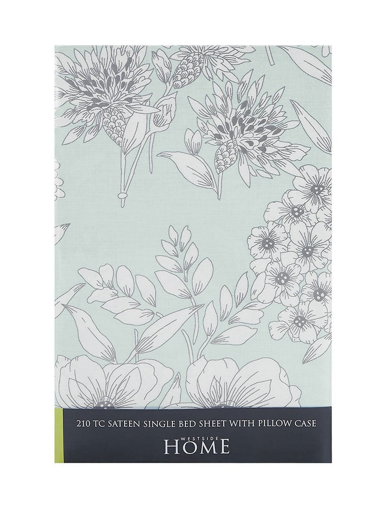 Westside Home Light Blue 210 TC Sateen Single Bedsheet With One Pillowcase Set