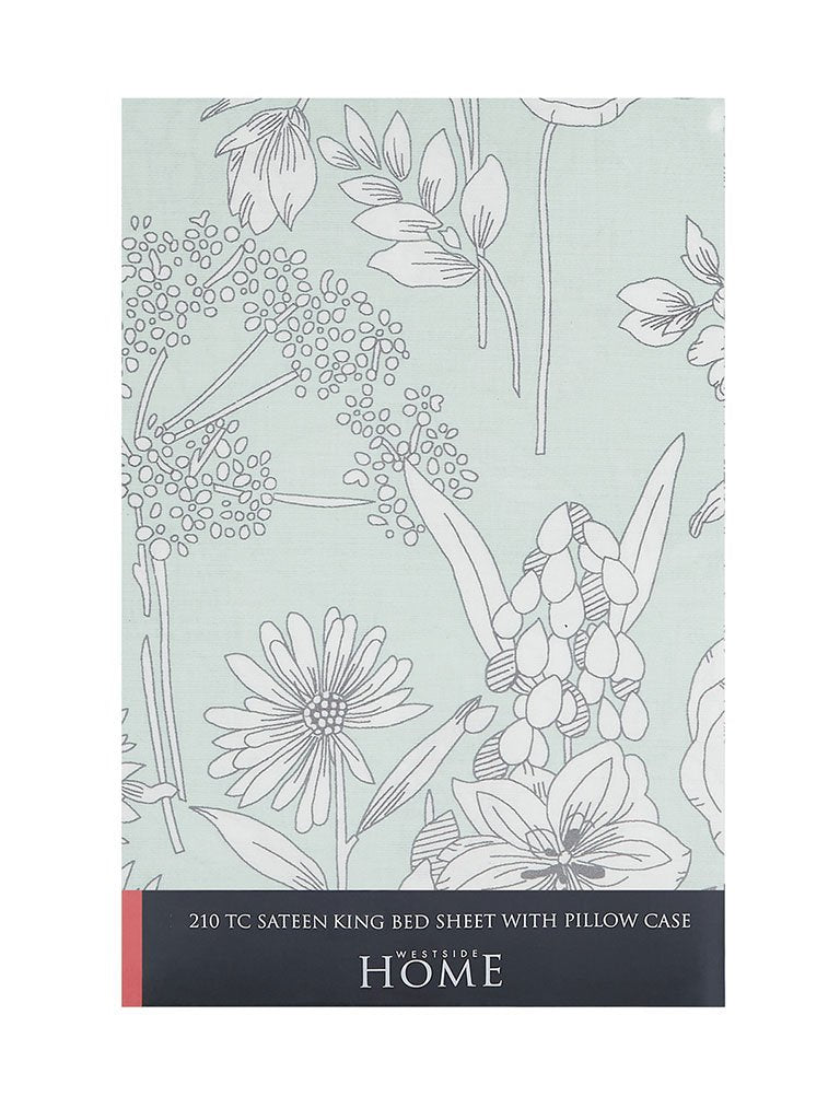 Westside Home Light Blue 210 TC Sateen King Bedsheet With Two Pillowcases Set