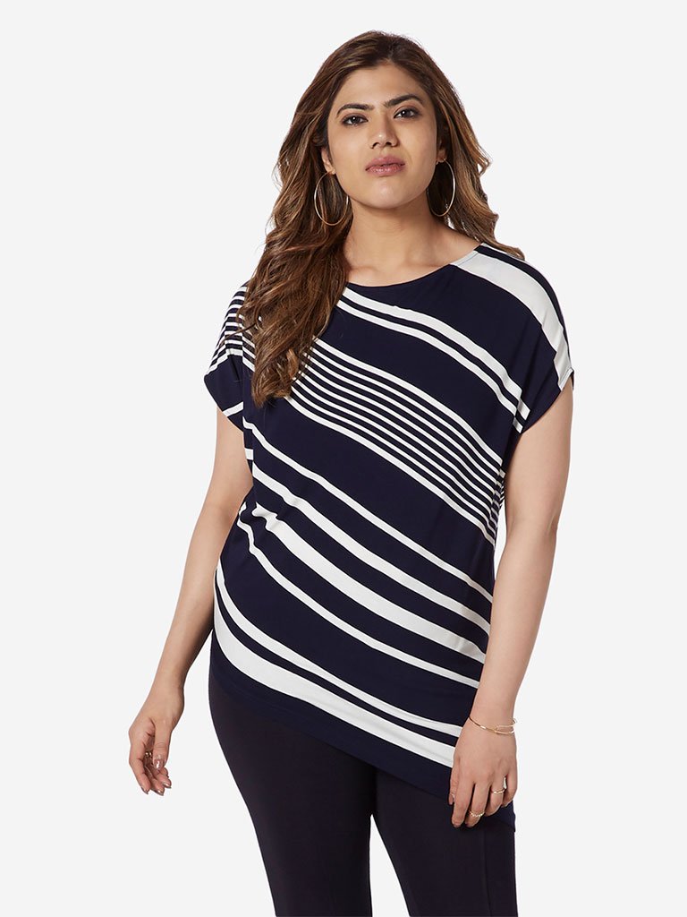 Gia Curve Navy Striped Freya Top