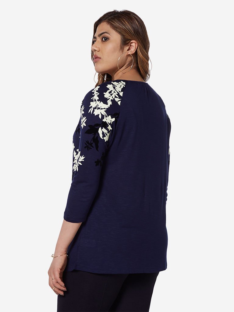Gia Curve Navy Floral Print Selena Top