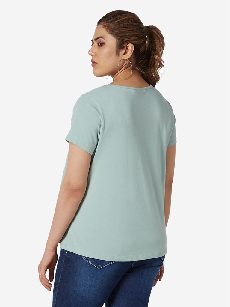 Sassy Soda Curve Sage Green Printed T-Shirt