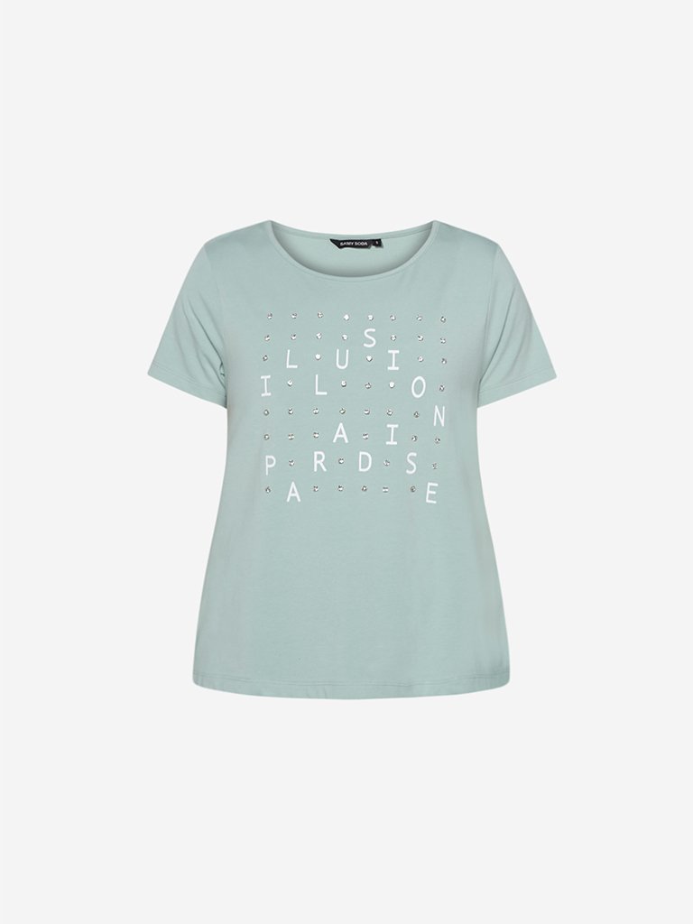 Sassy Soda Curve Sage Green Printed T-Shirt