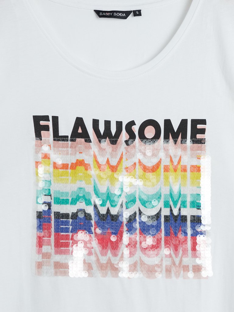 Sassy Soda Curves White Sequinned Thea T-Shirt