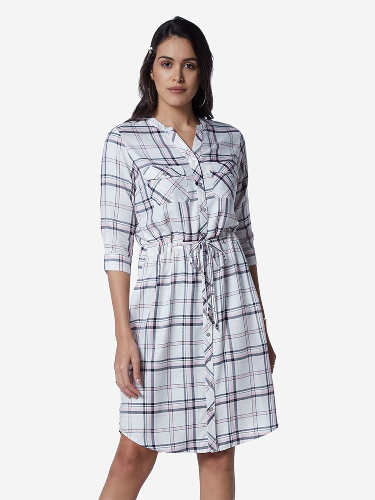 LOV White Checkered Amina Dress