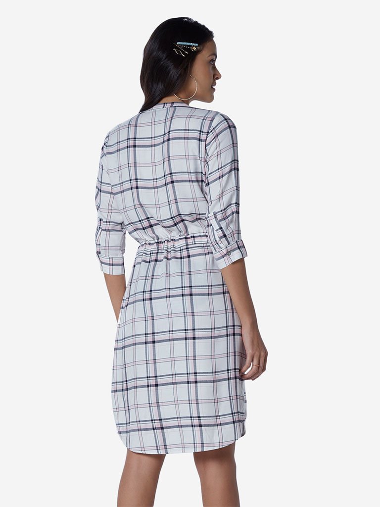 LOV White Checkered Amina Dress