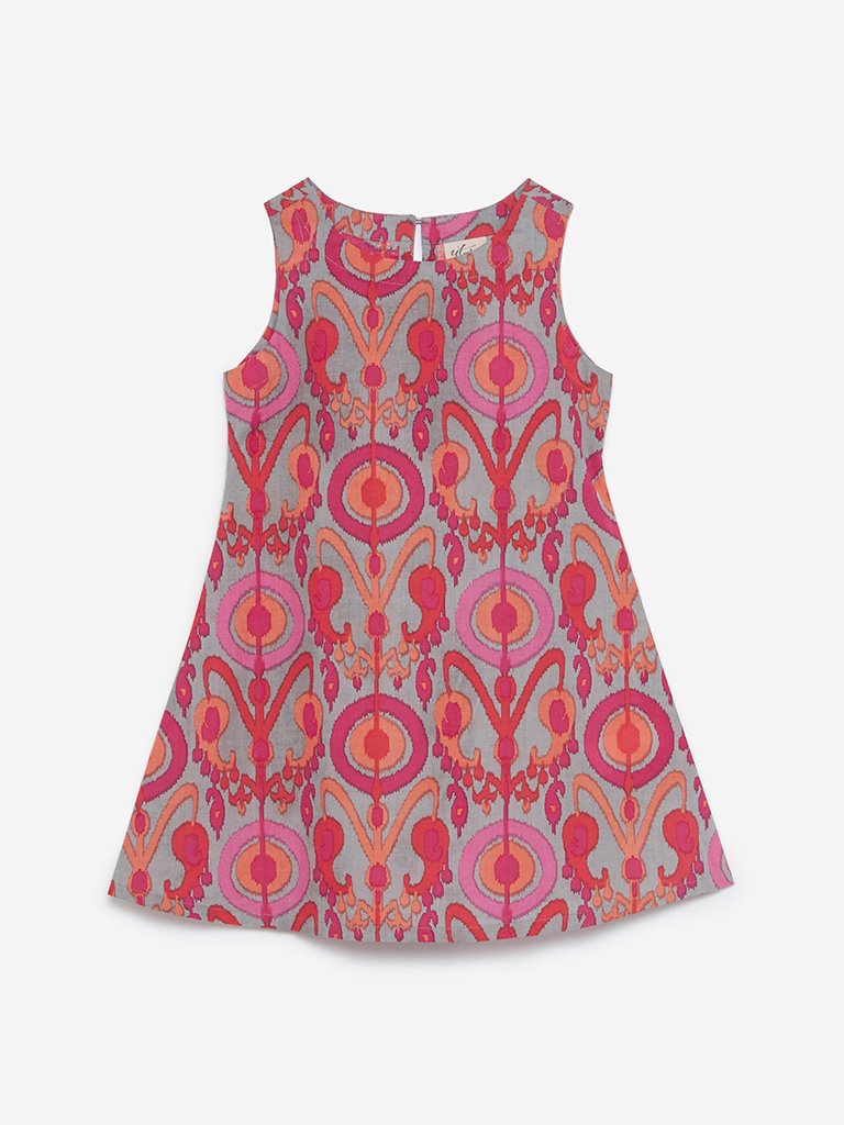 Utsa Kids Grey Ethnic Print A-Line Kurta