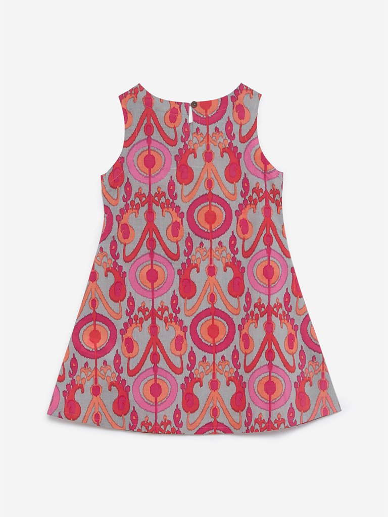 Utsa Kids Grey Ethnic Print A-Line Kurta