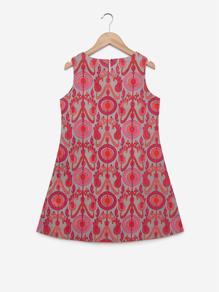 Utsa Kids Grey Ethnic Print A-Line Kurta