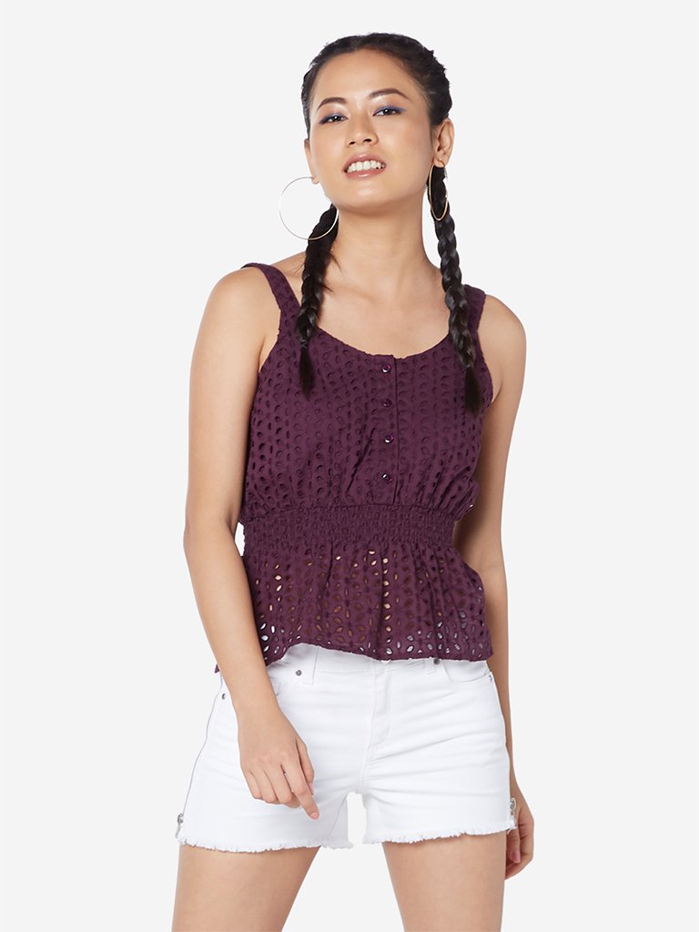 Nuon Berry Galina Cut-Work Top