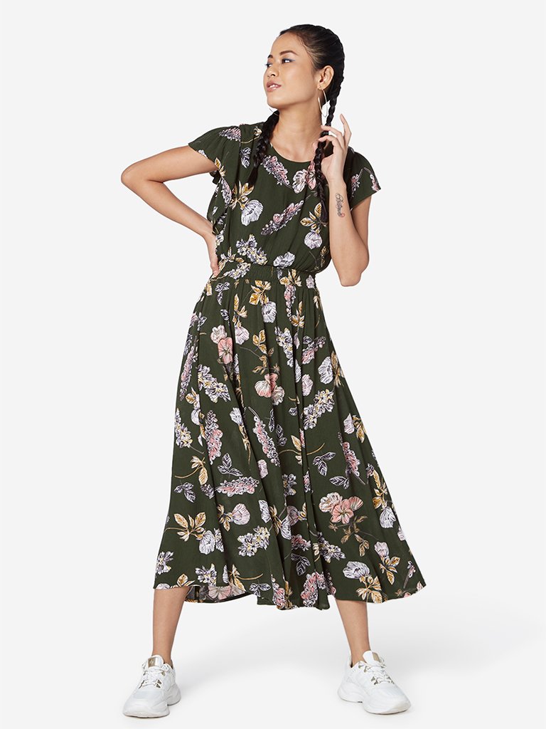 Nuon Khaki Floral Luri Dress