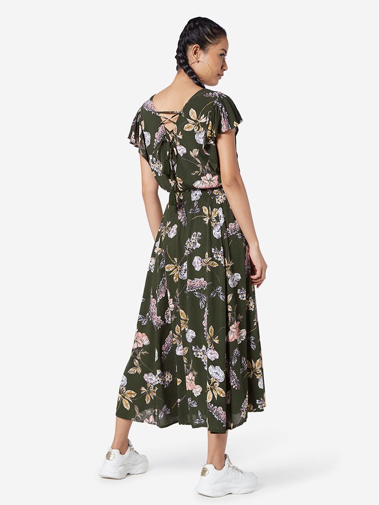 Nuon Khaki Floral Luri Dress