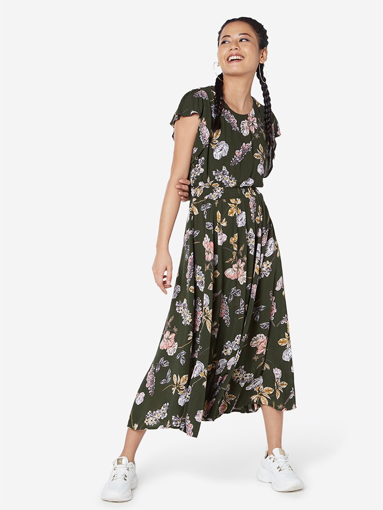 Nuon Khaki Floral Luri Dress