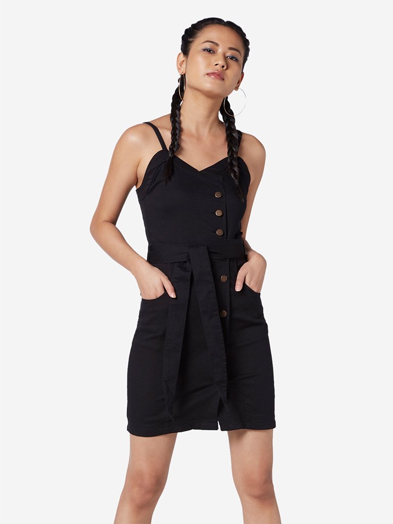 Nuon Black Libra Denim Dress With Belt