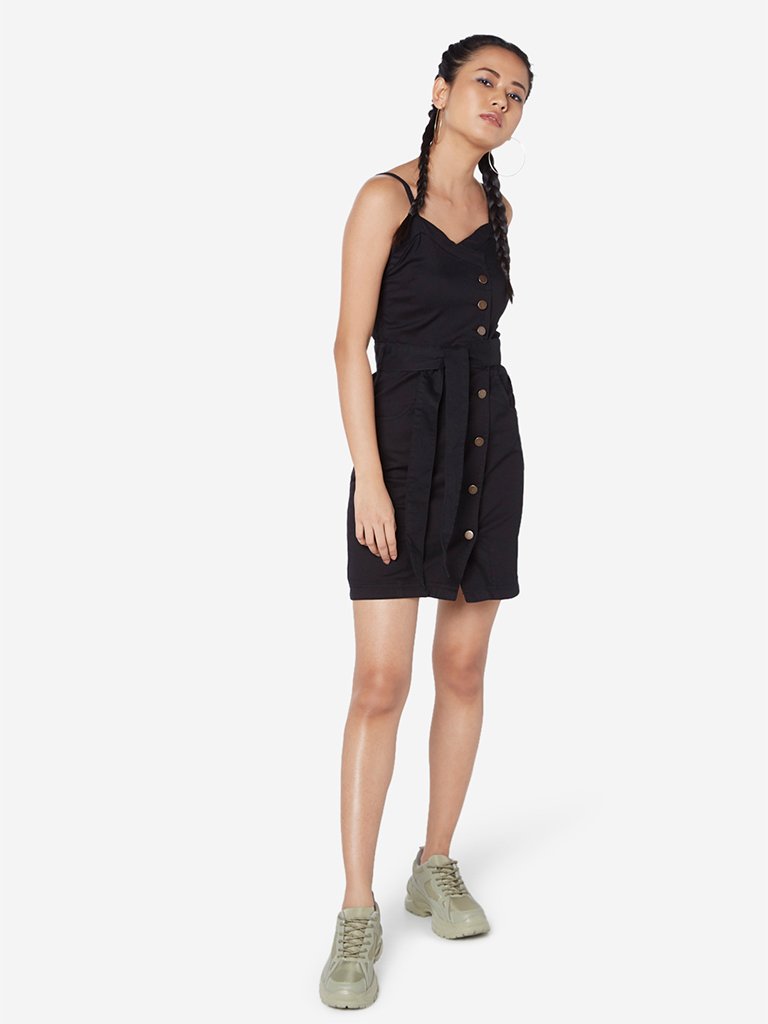 Nuon Black Libra Denim Dress With Belt