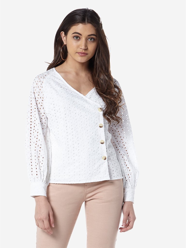 LOV White Cut-Out Detailed Jovina Top