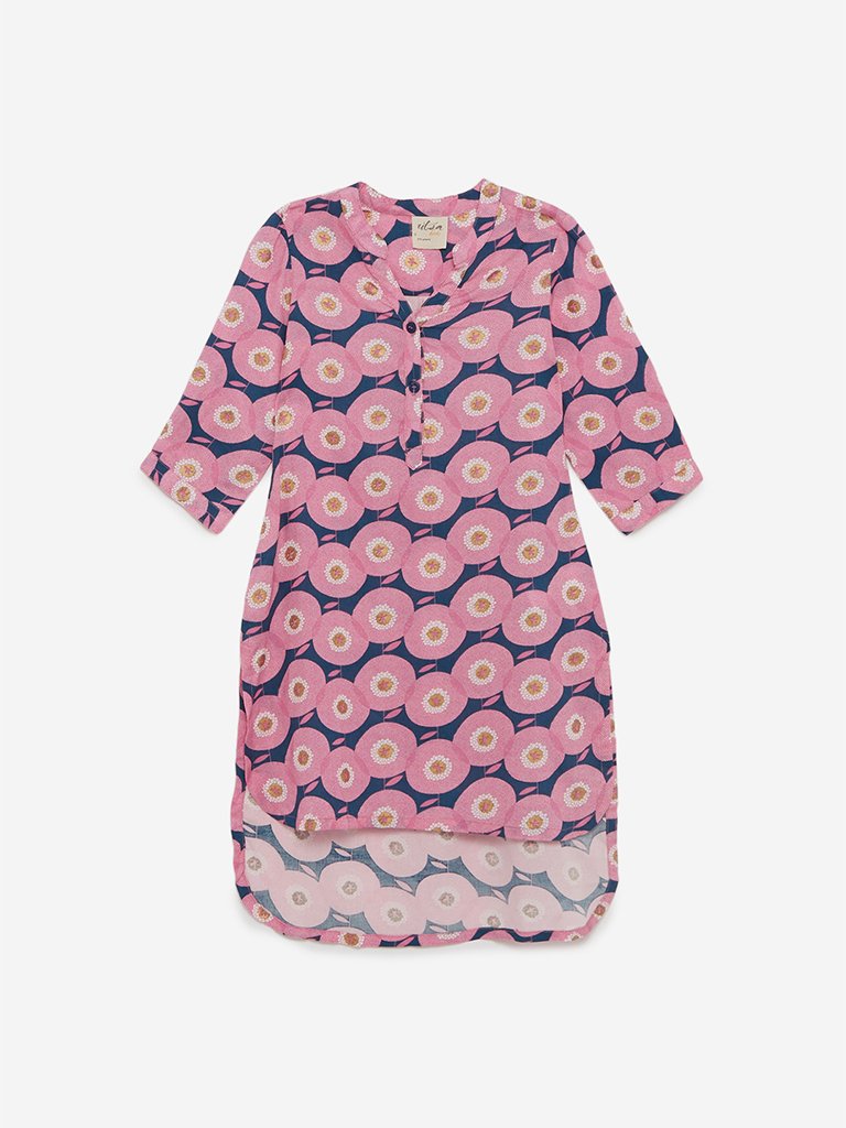 Utsa Kids Indigo Floral High-Low Kurta