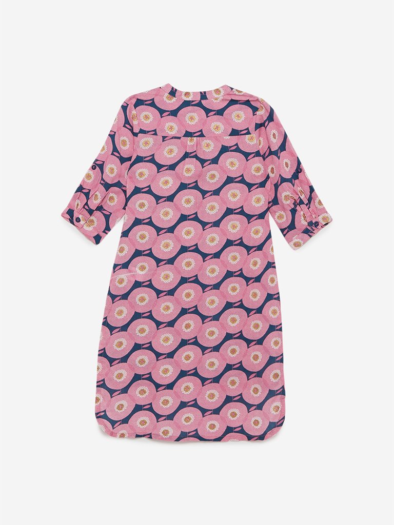 Utsa Kids Indigo Floral High-Low Kurta