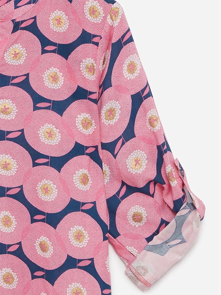 Utsa Kids Indigo Floral High-Low Kurta