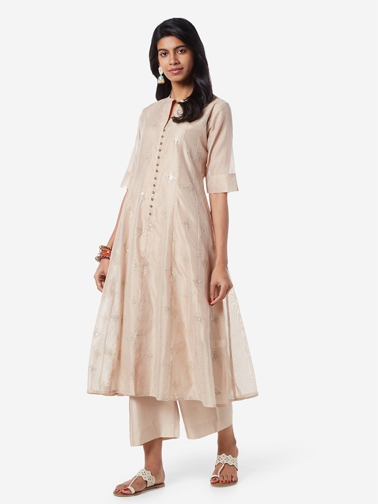 Vark Taupe Kurta, Inner And Palazzos Set