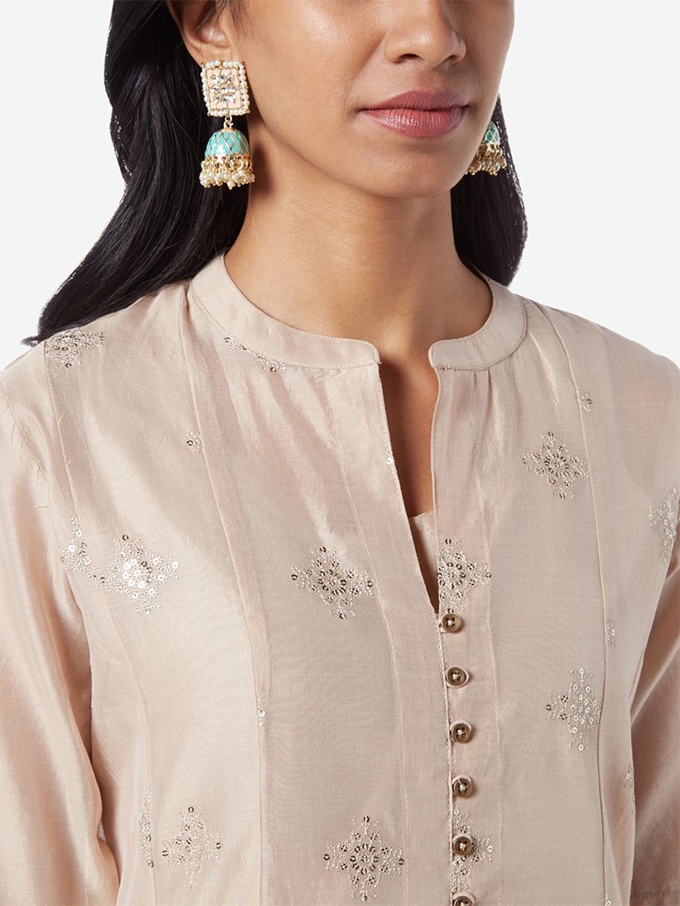 Vark Taupe Kurta, Inner And Palazzos Set