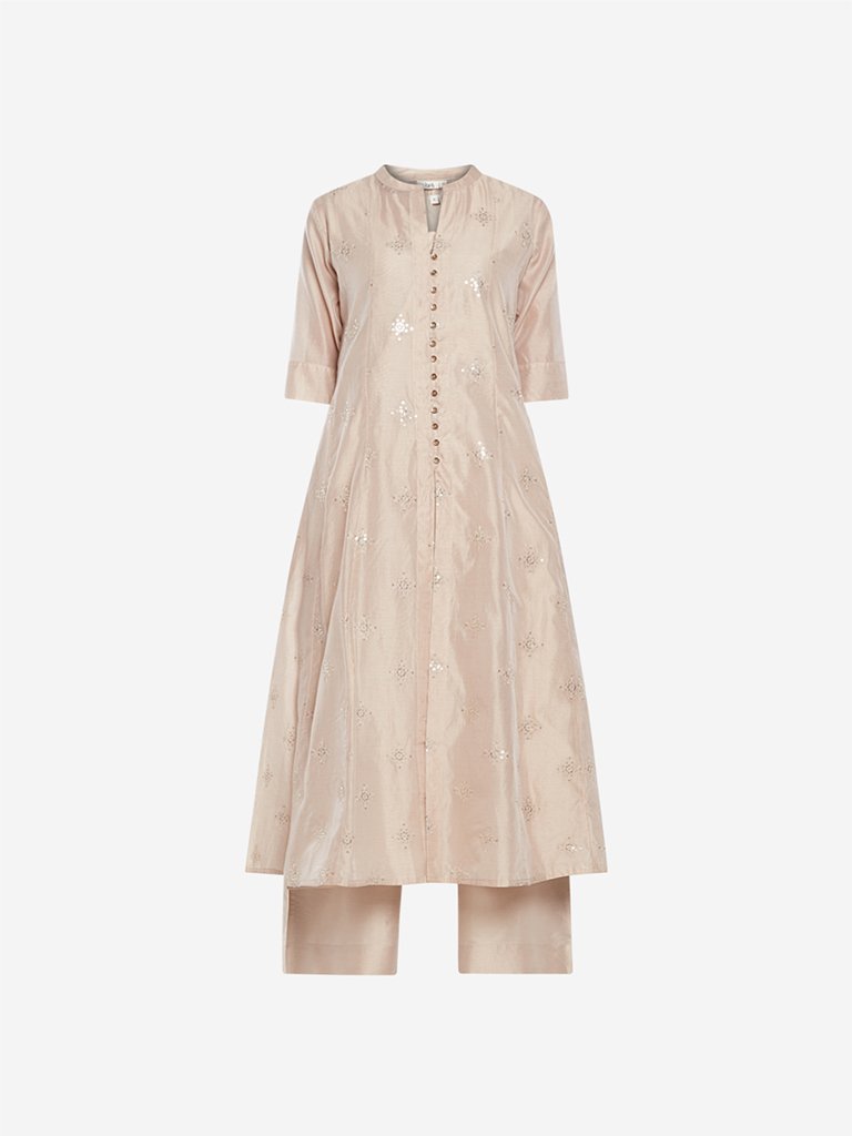 Vark Taupe Kurta, Inner And Palazzos Set