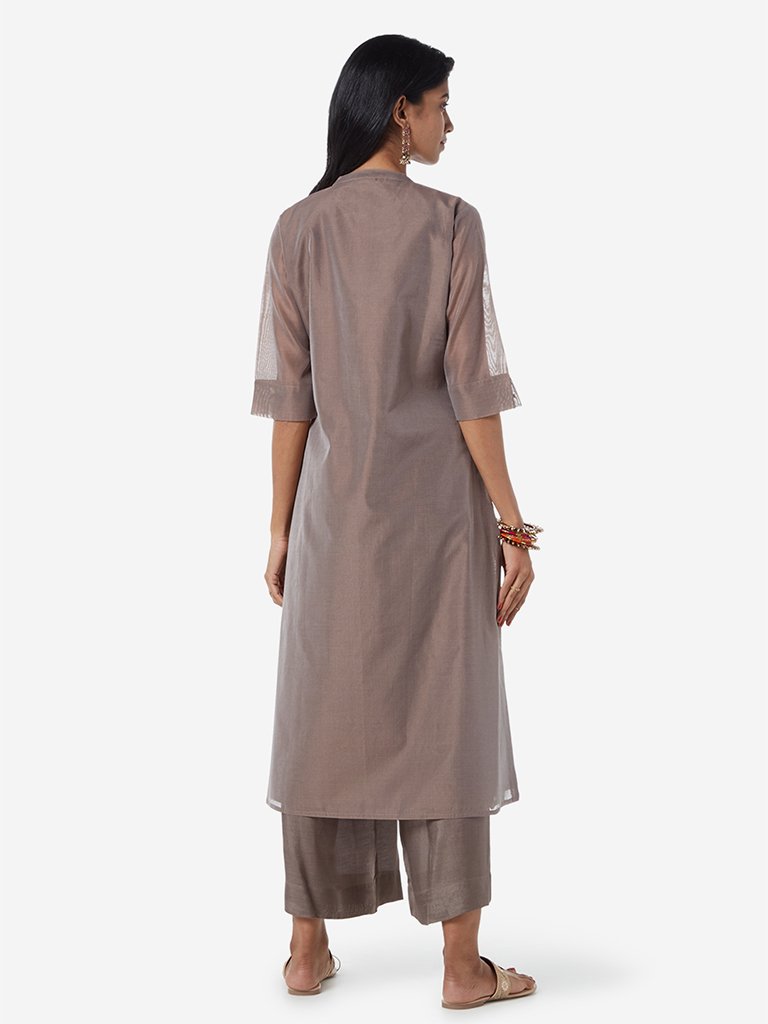 Vark Dark Grey Embroidered Kurta And Palazzos Set