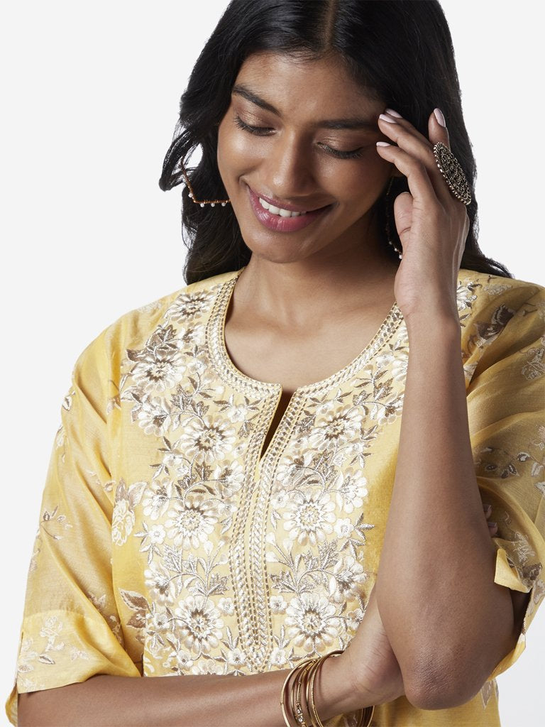 Vark Yellow A-line Kurta And Palazzos Set