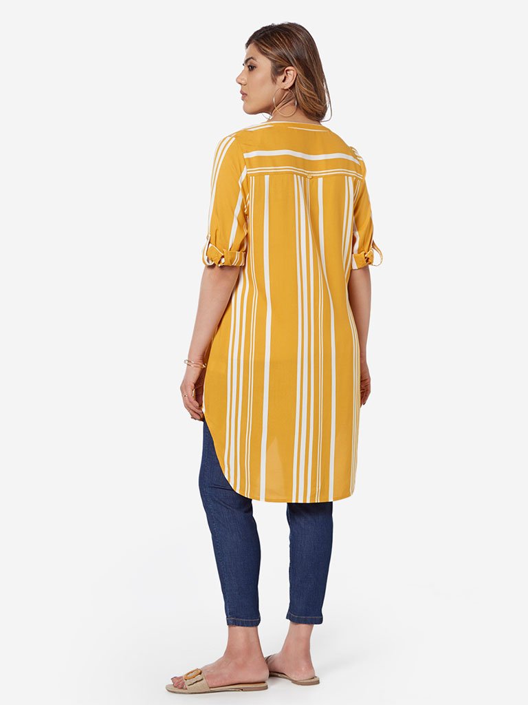 Gia Curve Ochre Striped High-Low Oasis Tunic