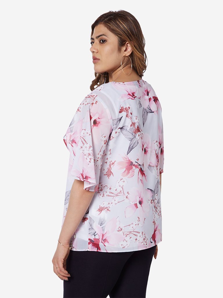 Gia Curve White Floral Printed Esther Top